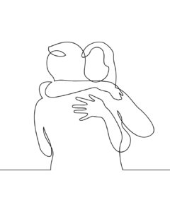 One-line art: A woman hugging a man warmly and lovingly.